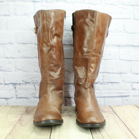 *Unknown Brown Leather Back Zip Knee High Riding Boots Size 11EEE - Picture 4 of 14